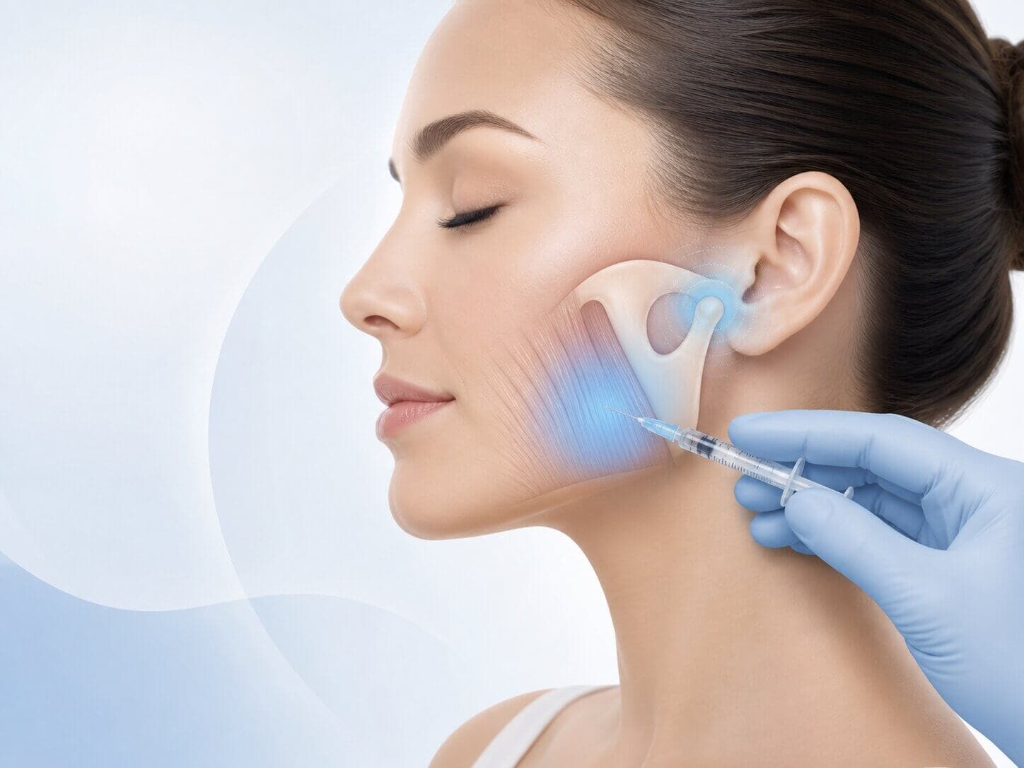 Illustration showing Botox treatment for TMJ-related jaw tension in Florence KY